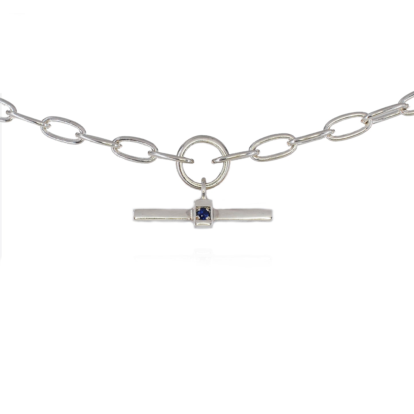 Silver 'T' Bar Sapphire Pendant Necklace