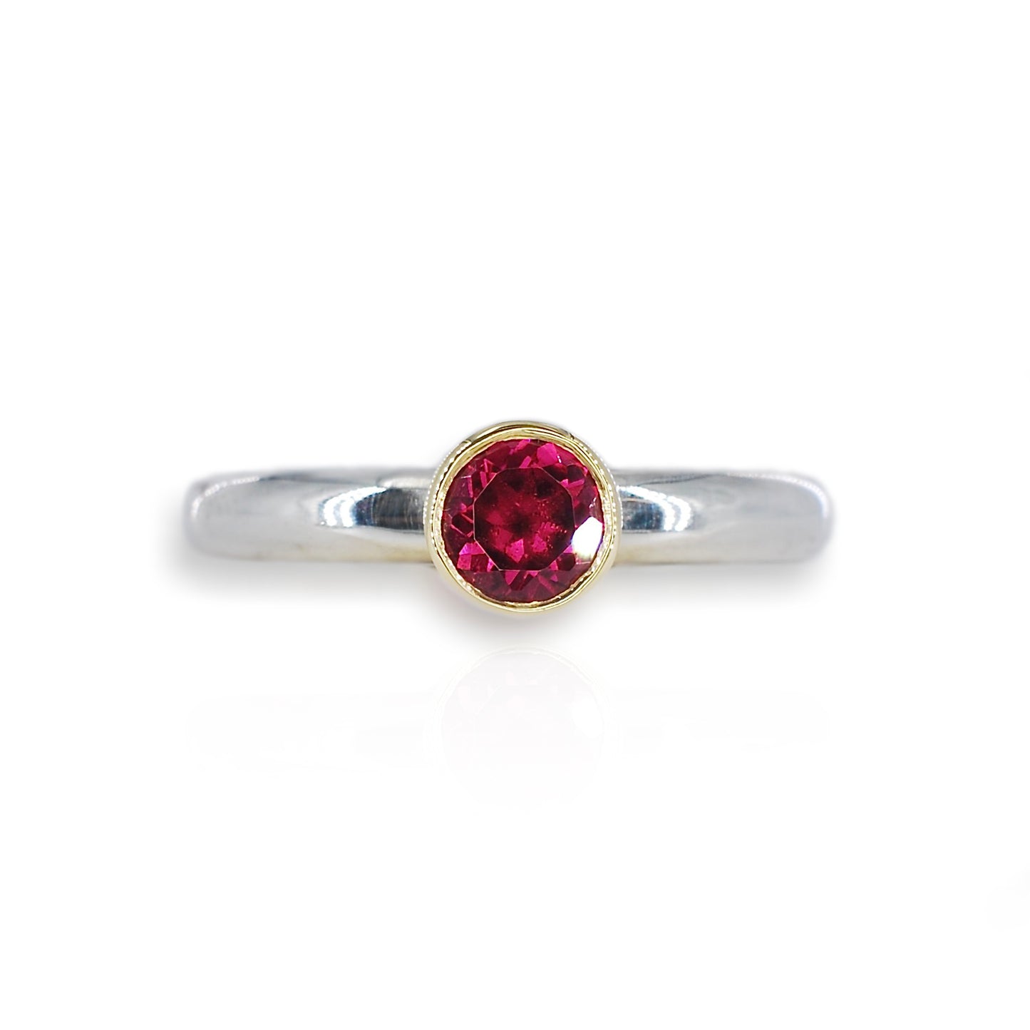 Silver & Gold Rhodalite Garnet Stacking Ring