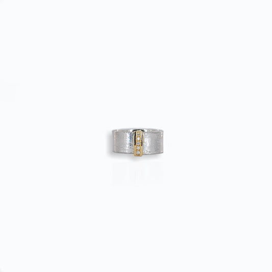 Silver Textured & 9ct Diamond Ring