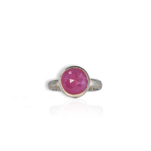 Silver Rose Cut Pink Sapphire Ring